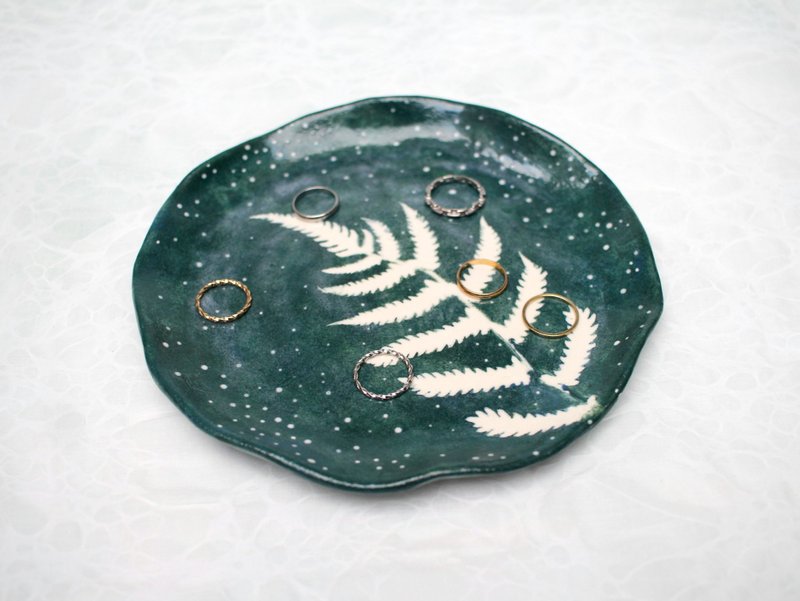 蕨类　陶盘　器皿　点心盘 - 盘子/餐盘/盘架 - 瓷 蓝色