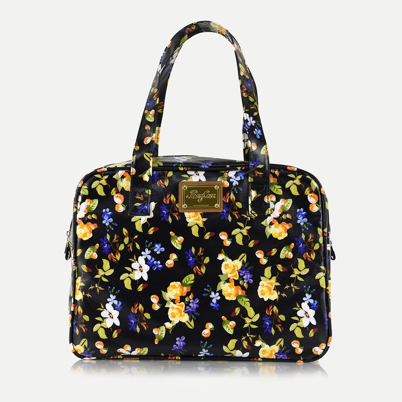 法兰玫瑰防水拉链大方包-澄金 - 手提包/手提袋 - 棉．麻 黄色