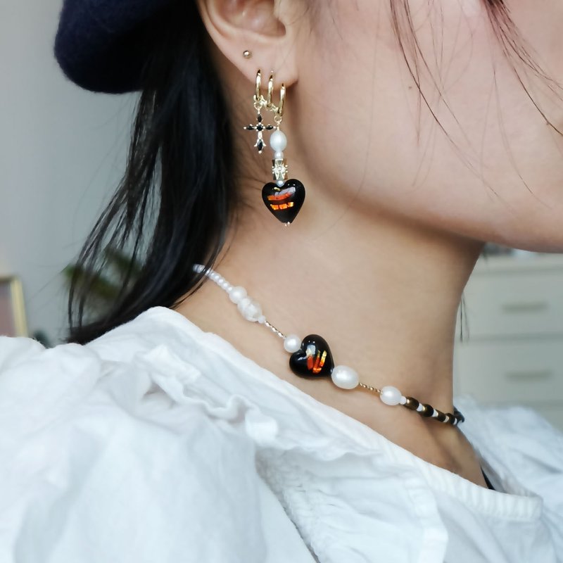 -镇店之宝- 小众 型格中性 黑心 淡水珍珠 黑金白色choker颈链 - 颈链 - 珍珠 黑色