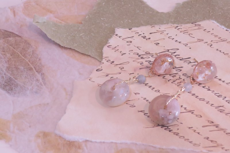 樱花玛瑙 平安扣干燥花树脂耳环 - 耳环/耳夹 - 植物．花 粉红色