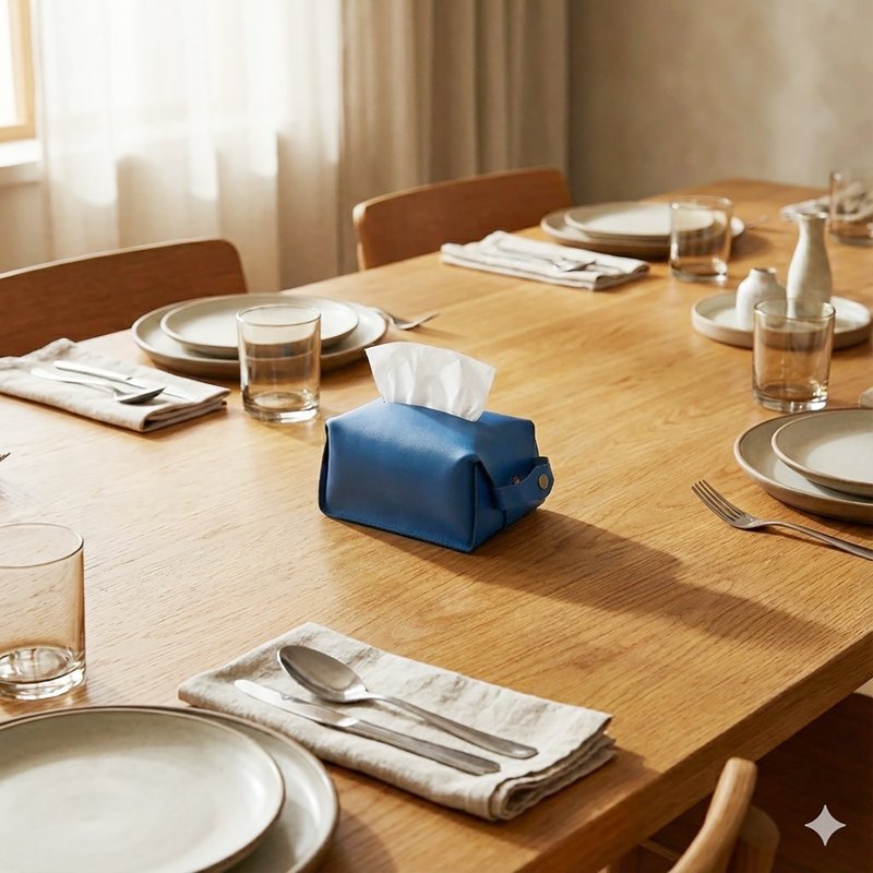 植鞣革卫生纸套_小_可摆可吊挂_牛仔蓝 - 纸巾盒 - 真皮 蓝色