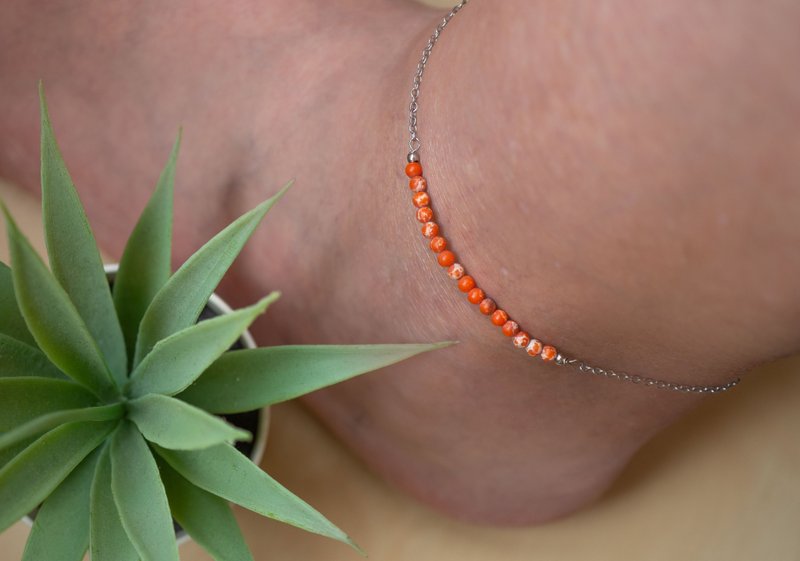 925银手链，磷铝石脚链，双子座水晶，狮子座石 - 手链/手环 - 宝石 粉红色