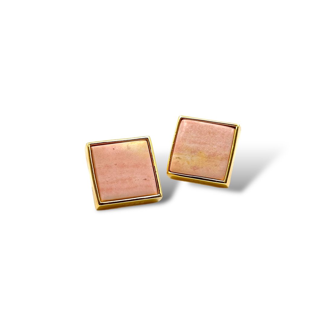 俄勒冈日落碧玉镀18K金纯银耳环 - 耳环/耳夹 - 玉石 粉红色