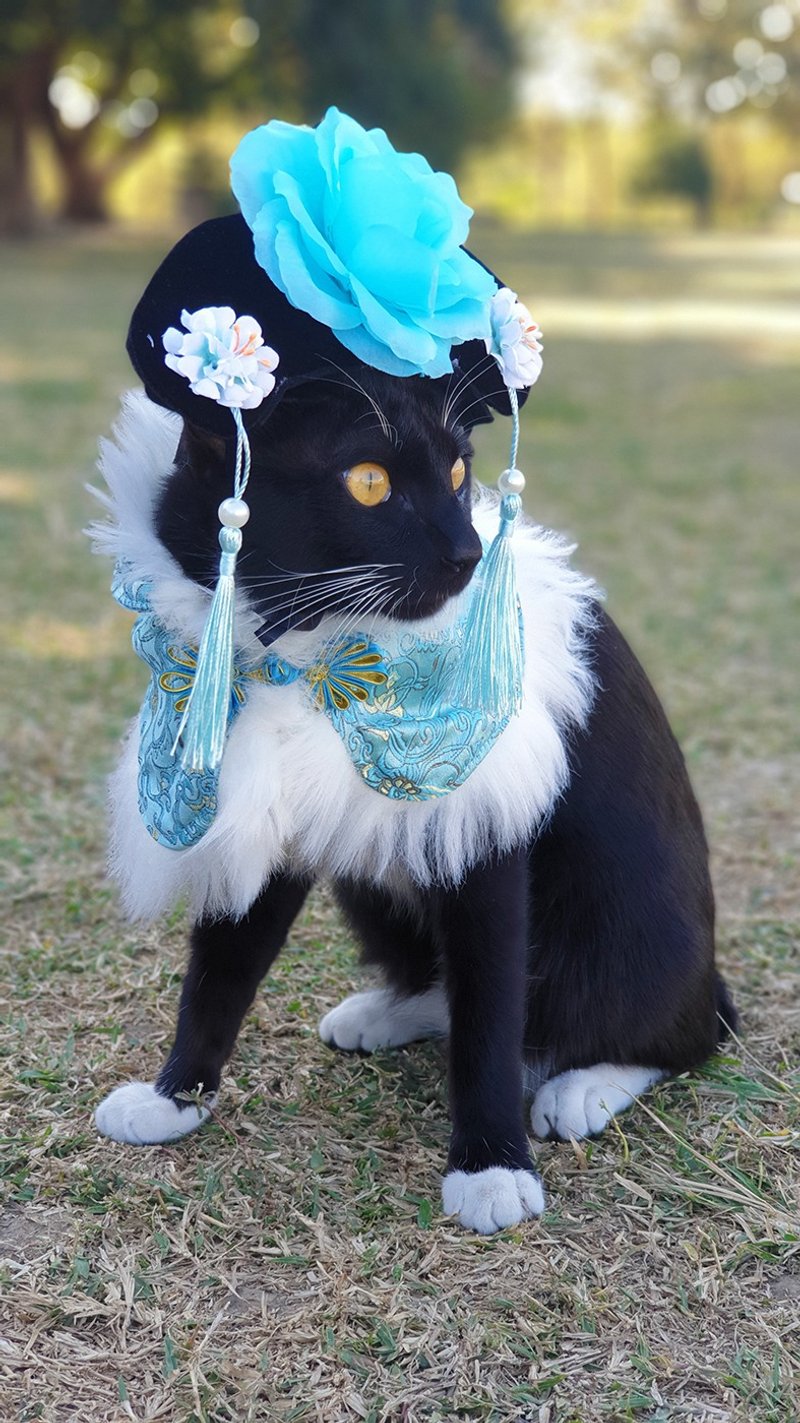 (10%捐公益)延禧宫廷系列-古典绸缎披肩+格格头饰(湖蓝) - 衣/帽 - 其他材质 蓝色