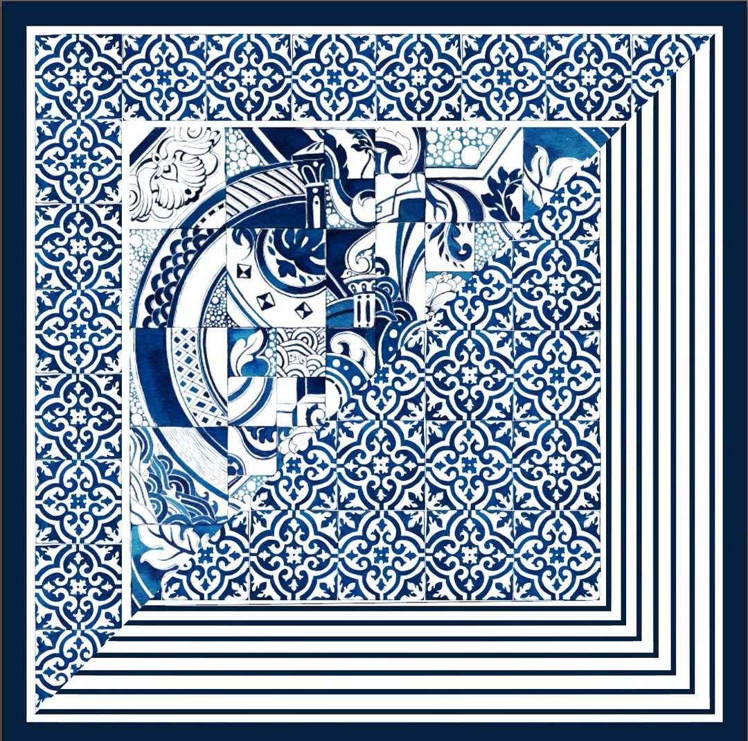 MARINE - Silky Satin Scarf 100x100 cm. - 丝巾 - 聚酯纤维 蓝色