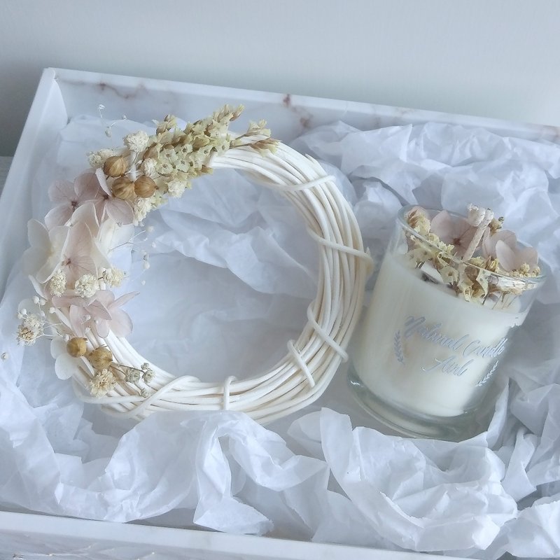 礼盒 花环晶石蜡烛组合 彩幽灵晶玻璃杯 大豆香氛蜡烛 生日礼物 - 蜡烛/烛台 - 植物．花 卡其色