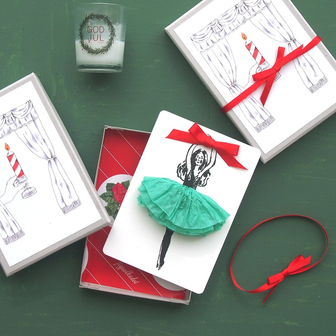 Ballerina card Christmas box - 卡片/明信片 - 纸 绿色