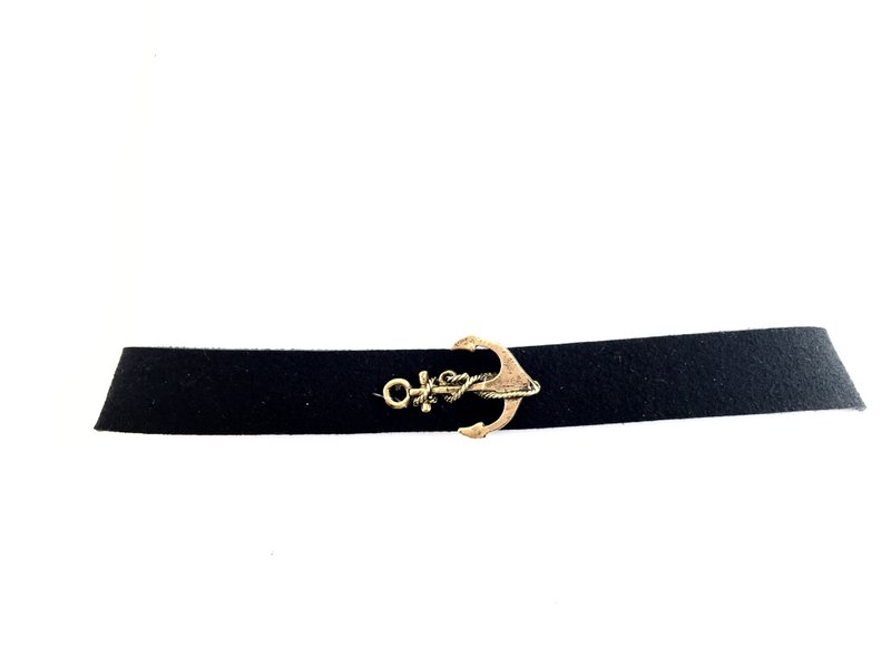 古铜金船锚颈链 - 项链 - 真皮 黑色