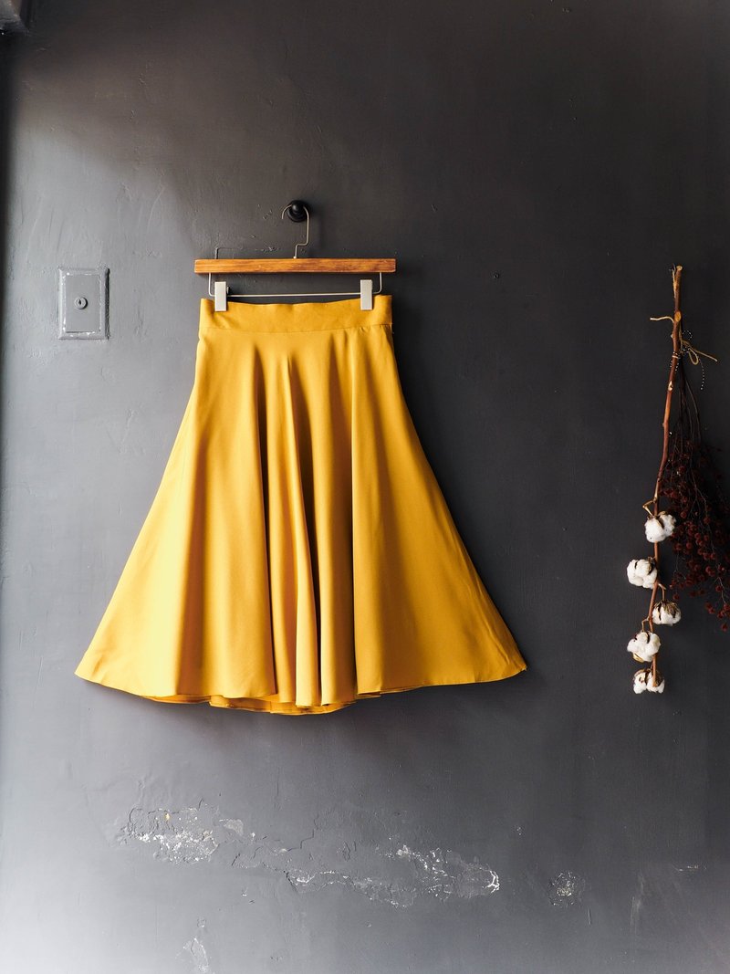 河水山 - 芥末黄青涩美子园游会 丝质古董圆片裙 日本高校生 古着 dress vintage - 裙子 - 丝．绢 黄色