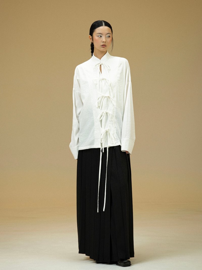 新中式复古 / 禅意镂空绑带衬衫 - 女装衬衫 - 其他材质 多色