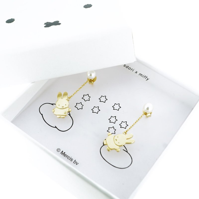 【Pinkoi x miffy】Miffy珍珠气球纯银垂坠式耳环 第二批 - 耳环/耳夹 - 纯银 白色