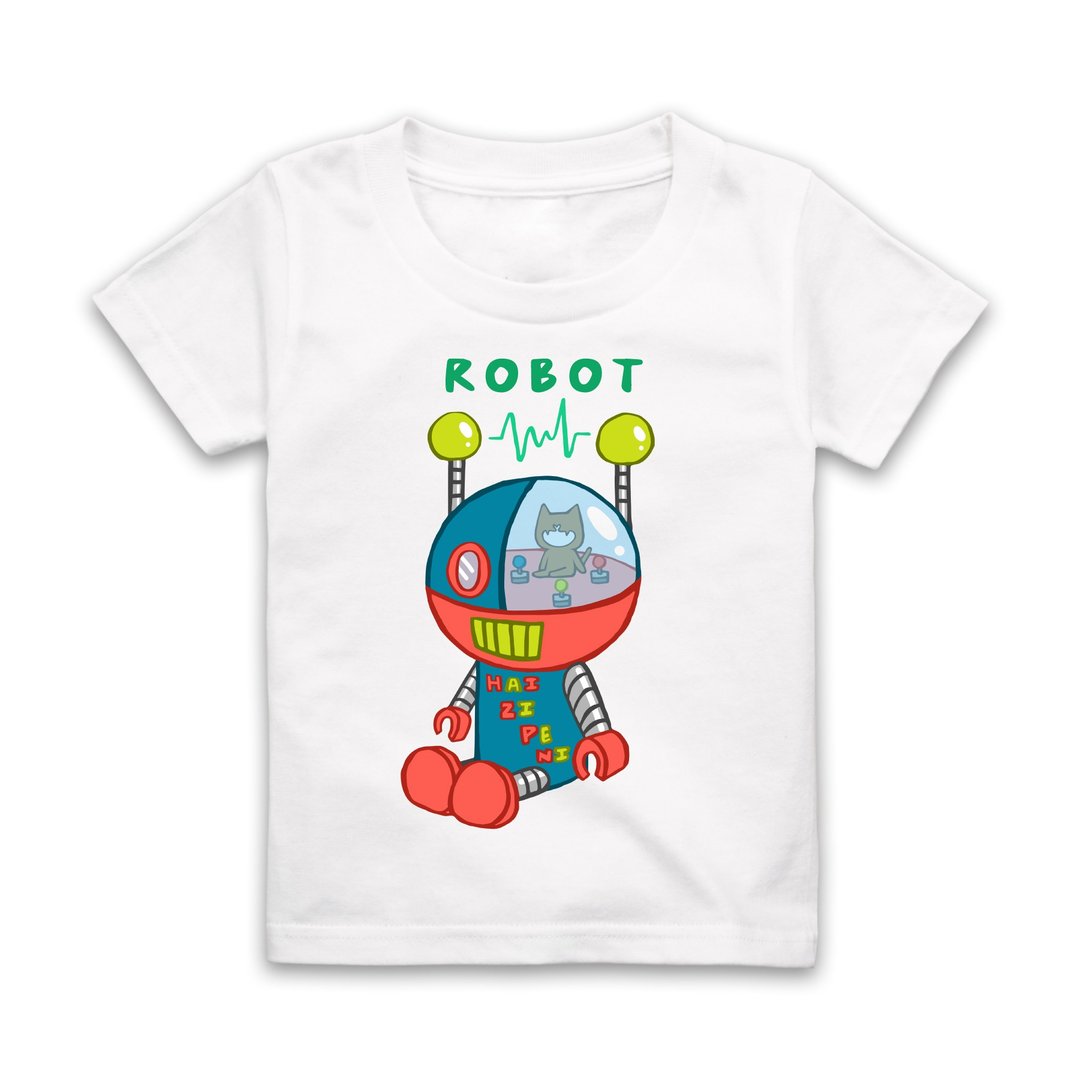 字母R-ROBOT短袖T恤-白 - 童装上衣 - 棉 白色