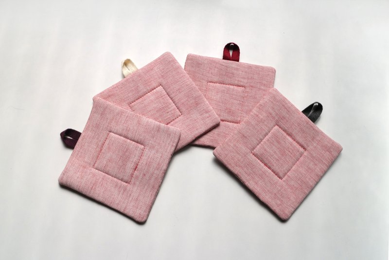 方块杯垫 / 花红 - 杯垫 - 棉．麻 红色