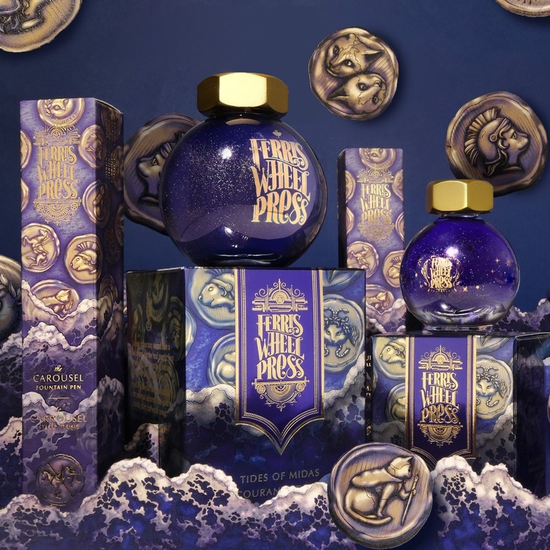 FWP 摩天轮 水晶球瓶 20ml / 85ml 钢笔闪粉墨水 - 迈达斯之潮 - 墨水 - 琉璃 