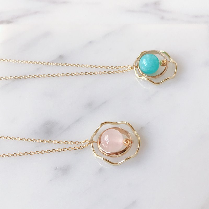 波浪小星球 水晶项链 粉晶 海蓝宝 天然石 婚礼姊妺 生日礼物 - 项链 - 水晶 粉红色
