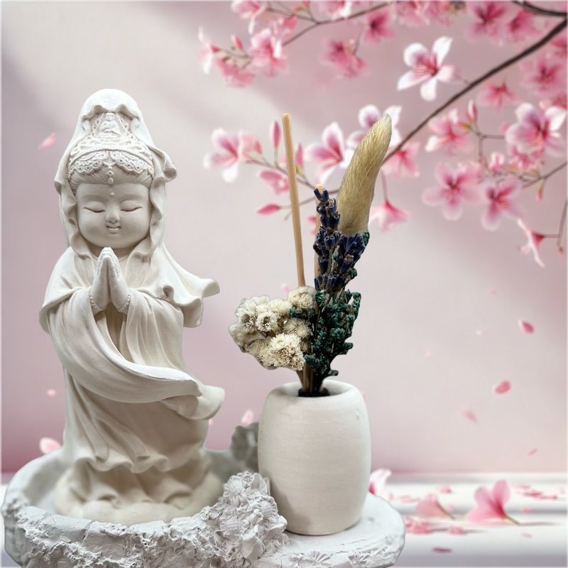 开运 送礼 艺术香氛摆件 净念吉祥 观音33 合掌观音 豪华田园盘 - 香薰/精油/线香 - 水泥 白色