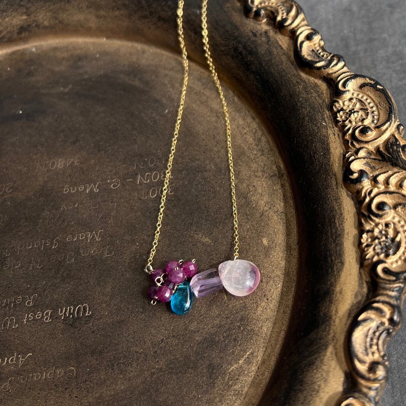 华丽的天然石项链 14kgf - 项链 - 石头 多色