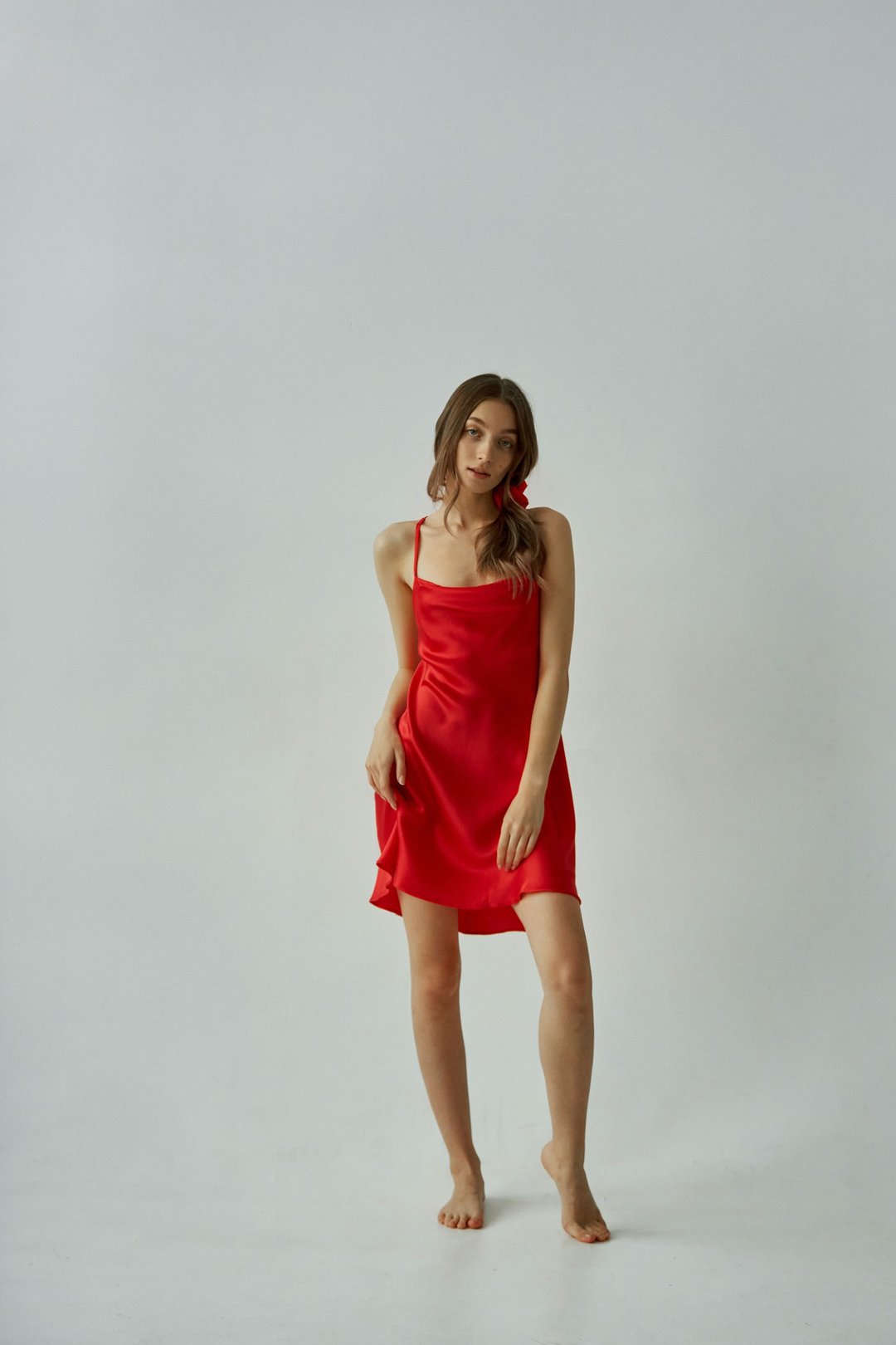 Natural silk dress - Satin mini bias cut slip dress - Bridal flowy cami dress - 晚装/礼服 - 丝．绢 红色