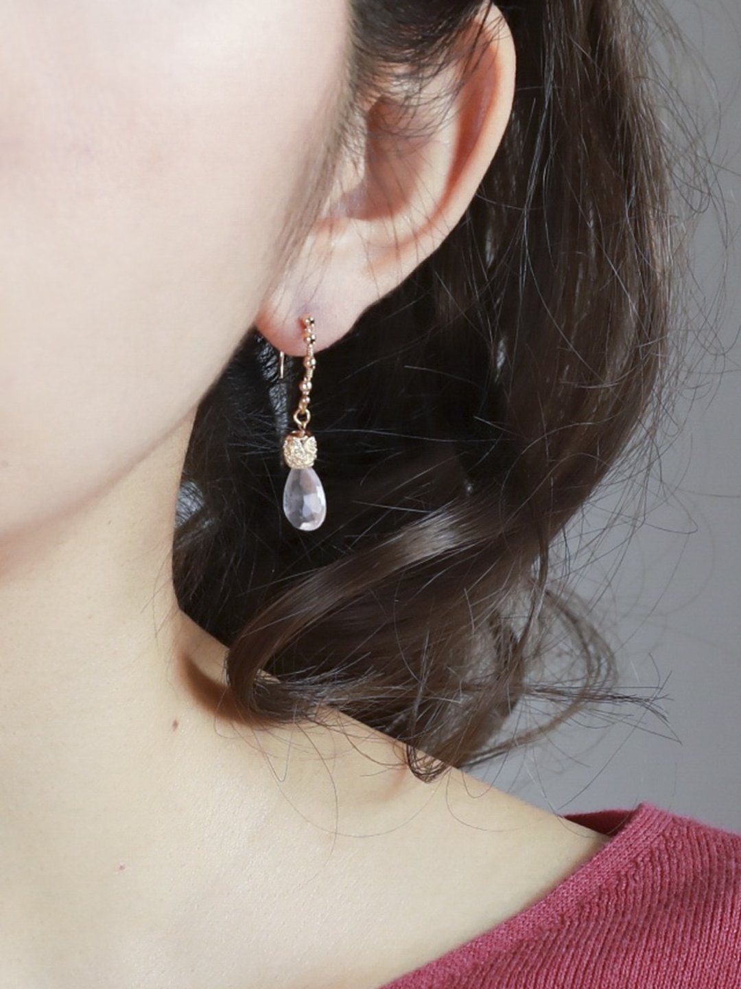 Earrings & Clip-On colore Rose Quartz - 耳环/耳夹 - 半宝石 粉红色