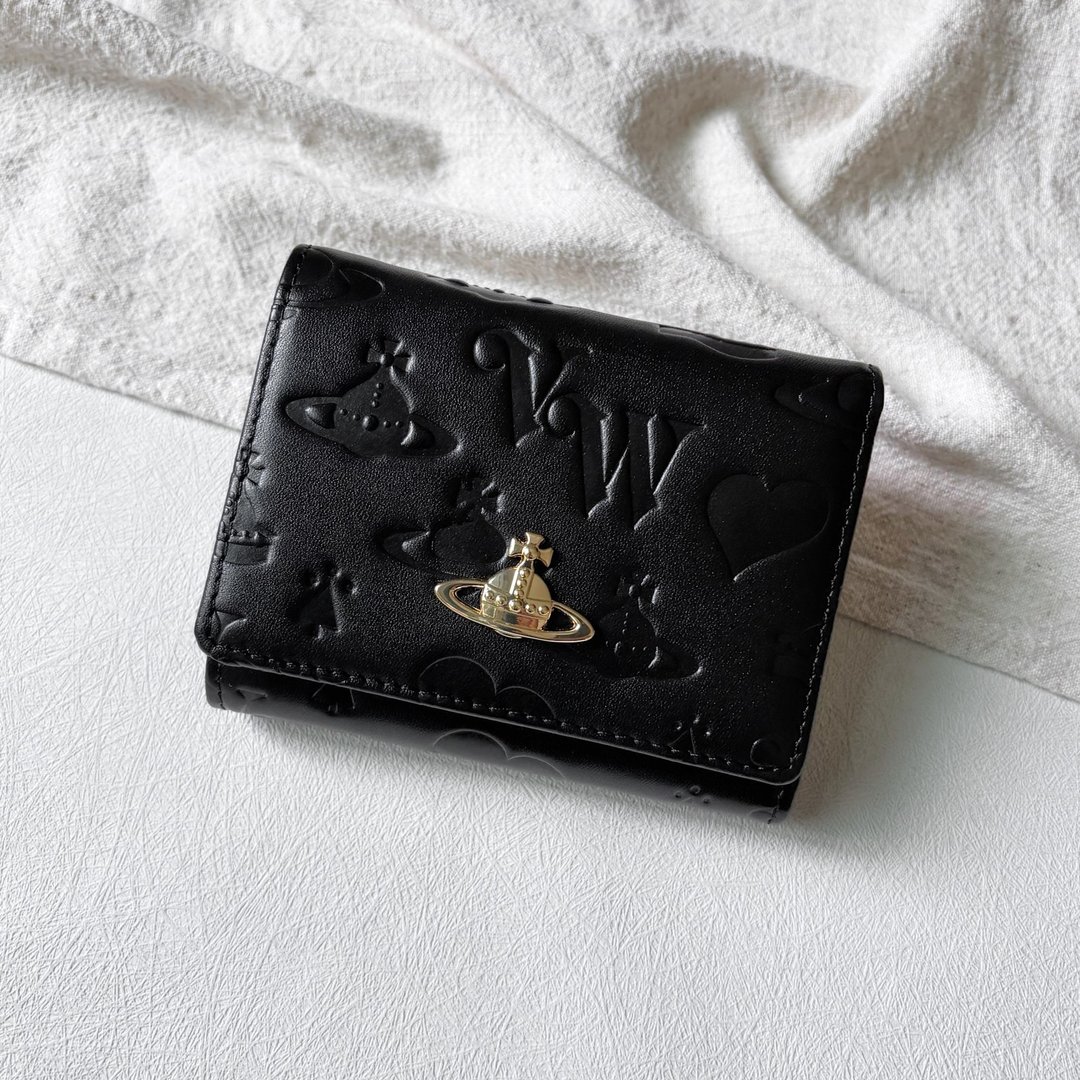 Vintage Vivienne Westwood 绗缝压纹口金短夹 - 皮夹/钱包 - 真皮 黑色