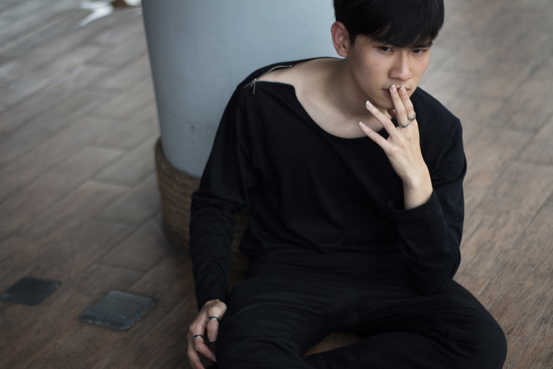 'Chris' Long Sleeve Shoulder Zip Top (Black) - 男装上衣/T 恤 - 棉 黑色