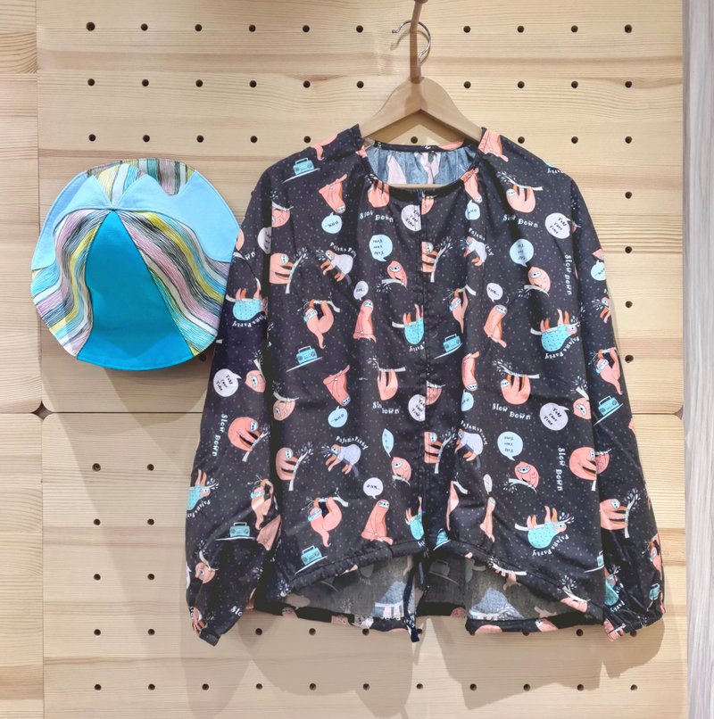 小牛村 日本设计款 女 薄外套 防晒外套 圆领超可爱 限量 / 树懒 - 女装休闲/机能外套 - 棉．麻 黑色