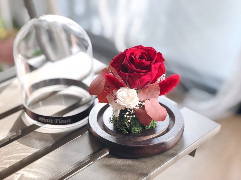 红色玫瑰永恒花玻璃木摆设 - 摆饰 - 其他材质 