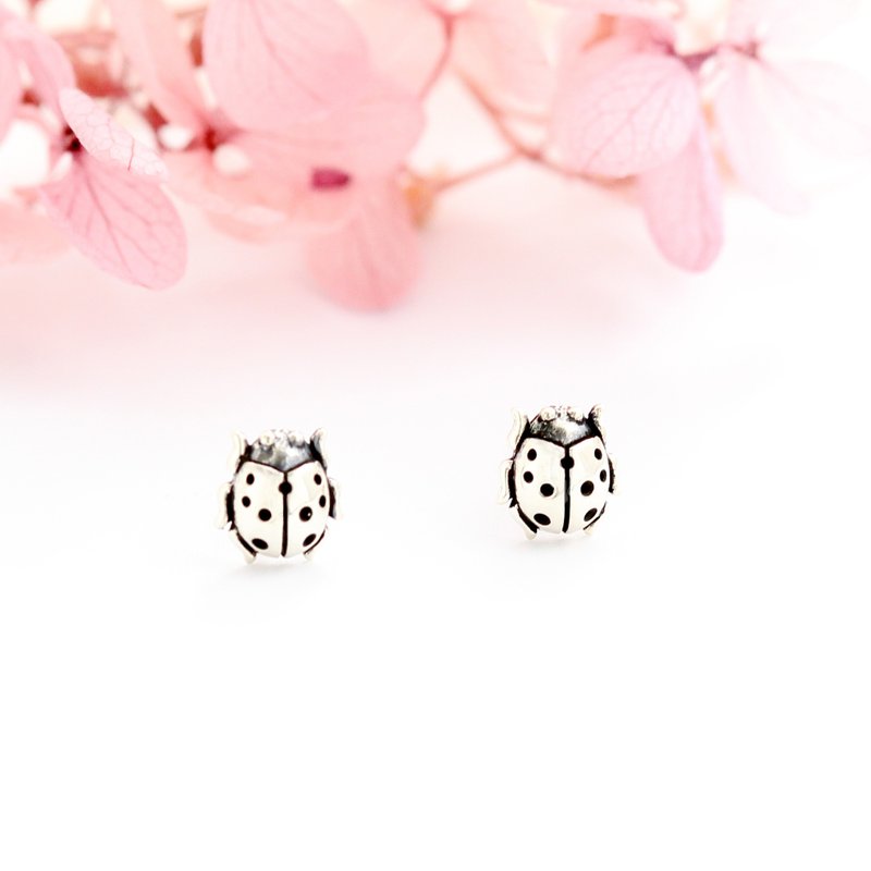 【Angel & Me】瓢虫 Lady bug s925 纯银耳环 生日送礼 七夕礼物 - 耳环/耳夹 - 纯银 银色