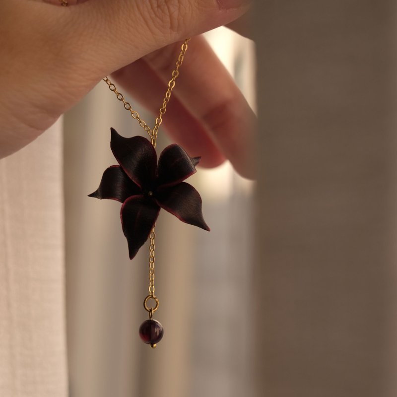 皮革工艺 小黑花 曼陀罗花 项链 - 项链 - 真皮 黑色