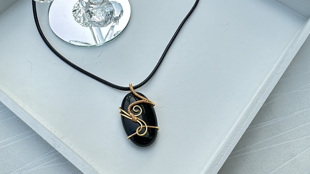 #230127 wire wrapping 黑耀石 铜线 绕线 吊堕 - 项链 - 铜/黄铜 黑色