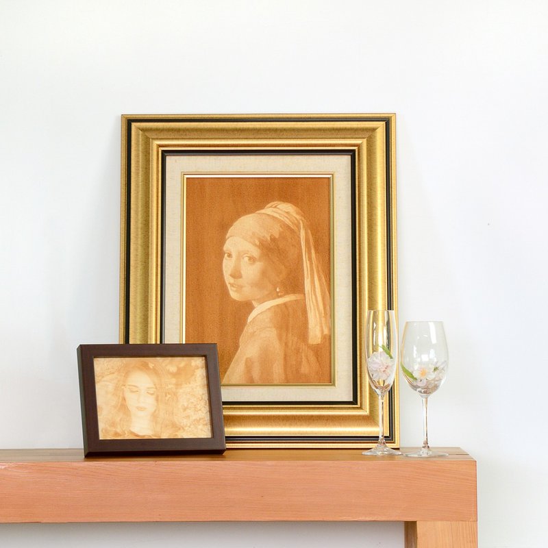 限量照片转刻肖像木刻画相框|收藏艺术美丽心中名画之作,限时优惠 - 画框/相框 - 木头 金色