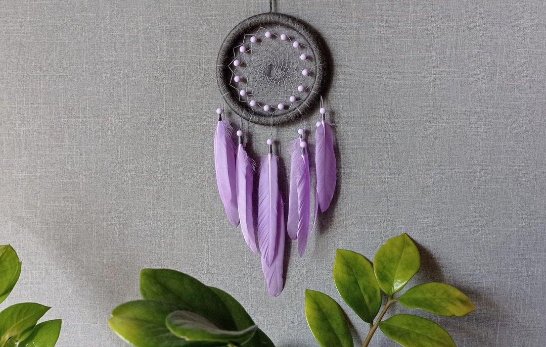 Dream catcher wall hanging. Grey lilac dreamcatcher. Nursery decor girl. Boho. - 墙贴/壁贴 - 其他材质 灰色