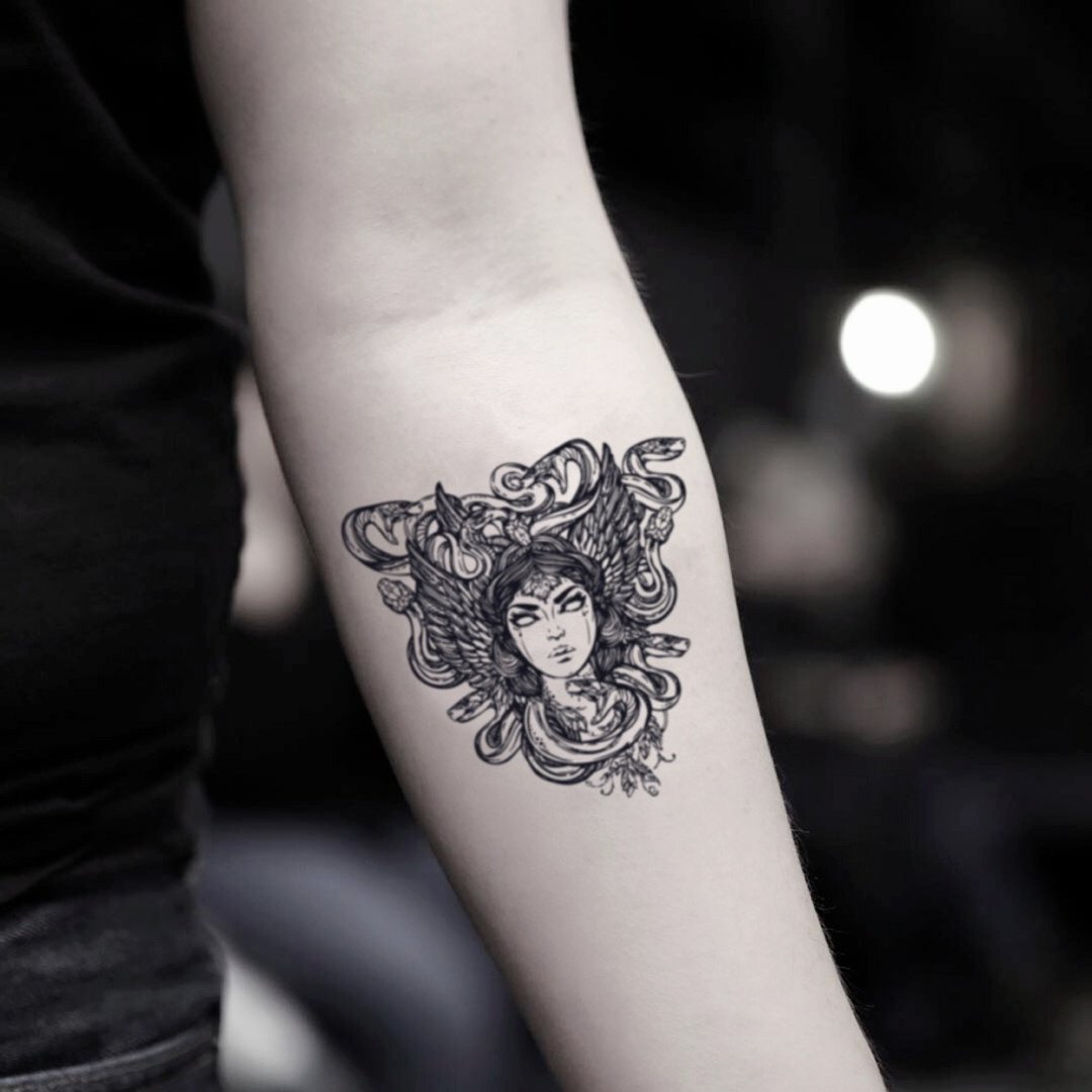 OhMyTat 美杜莎 Medusa 刺青图案纹身贴纸 (2 张) - 纹身贴 - 纸 黑色