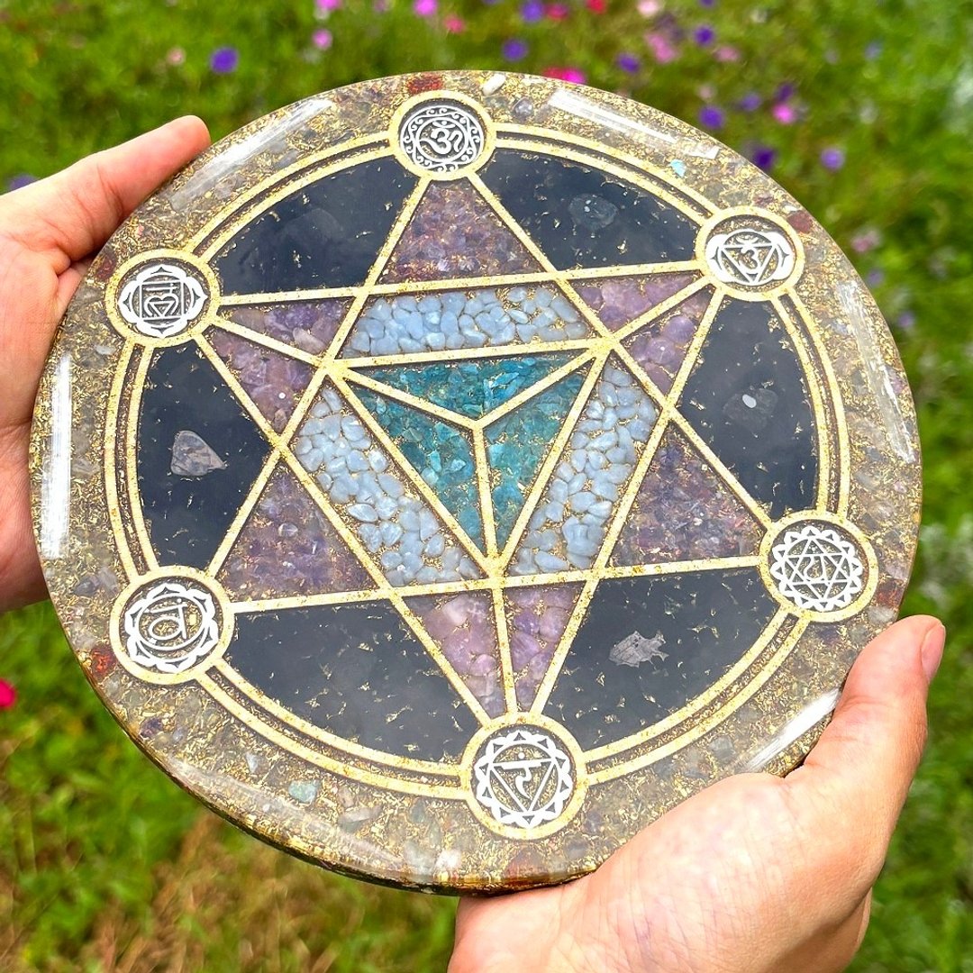 梅尔卡巴脉轮符号奥刚充电盘 - 摆饰 - 水晶 紫色