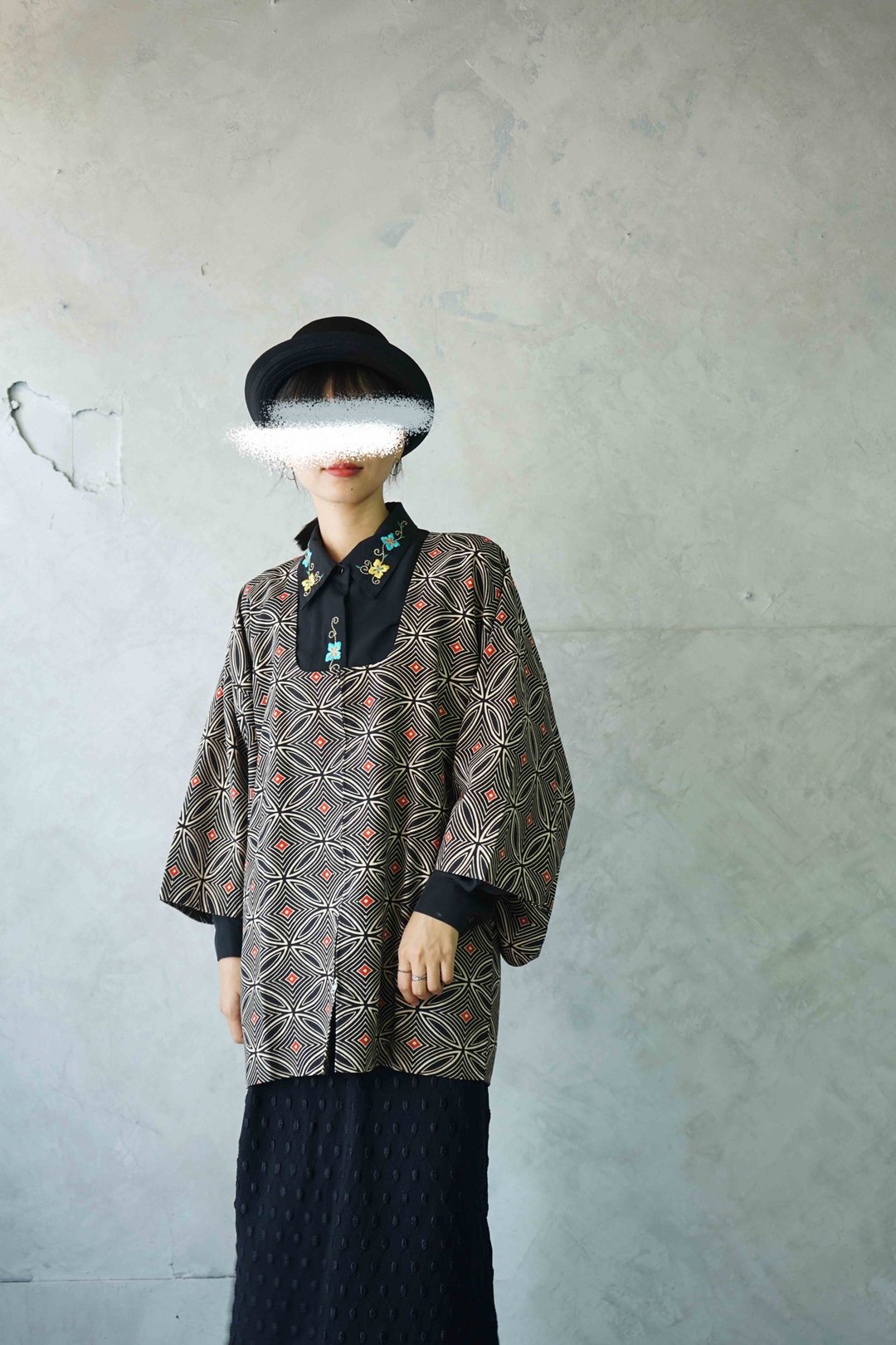 寻宝古着-日本传统图纹七宝纹拉链开襟道行羽织和服罩衫 - 女装休闲/机能外套 - 丝．绢 黑色