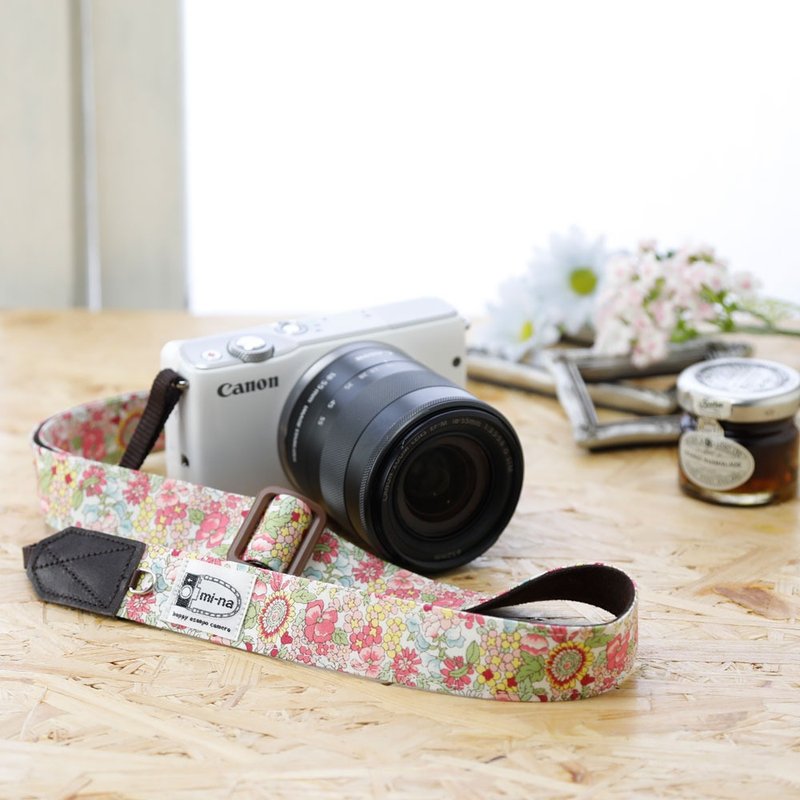 [2.5cm width] Adjustable camera strap/flower garden pink - 相机背带/脚架 - 棉．麻 多色