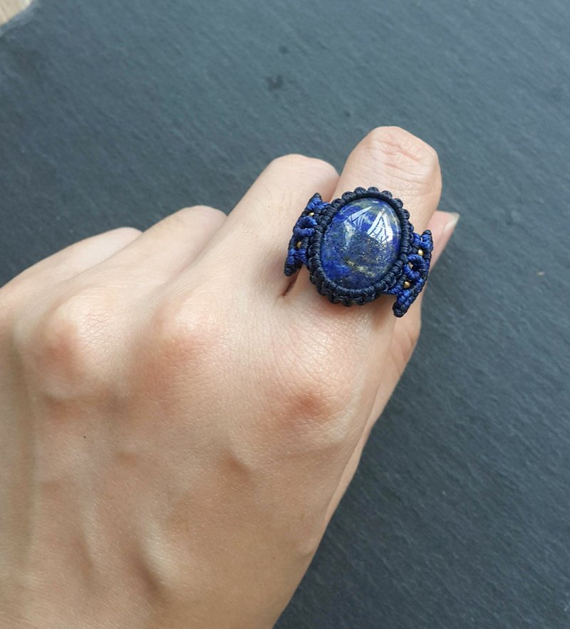 Misssheep-R06-民族风南美蜡线编织黄铜青金石戒指 - 戒指 - 其他材质 蓝色