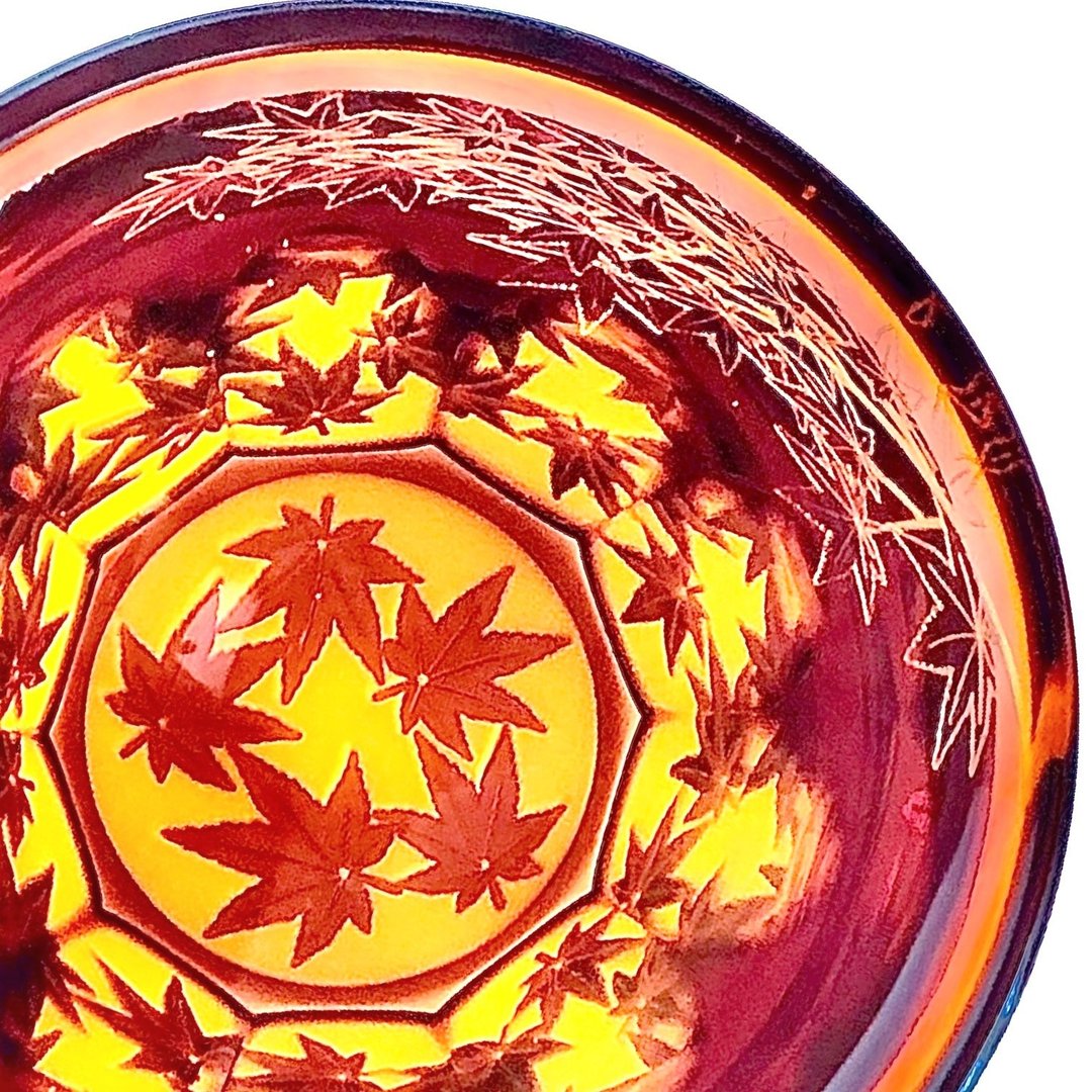 Sand Kiriko Autumn Leaves Gold Red x Orange - 酒杯/酒器 - 玻璃 橘色