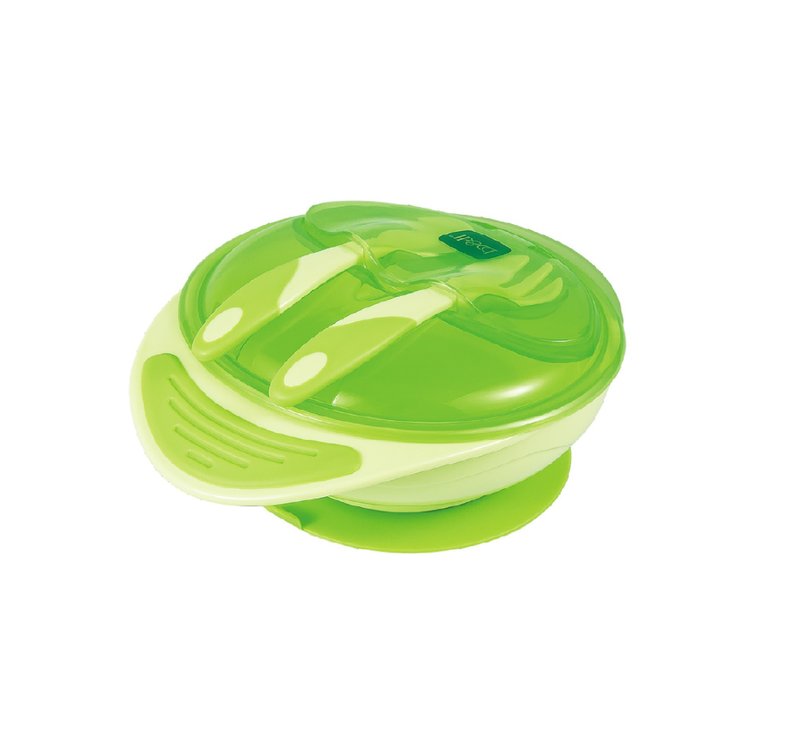 b&h 儿童防滑耐摔二合一碗连餐具套装 - 儿童餐具/餐盘 - 硅胶 绿色