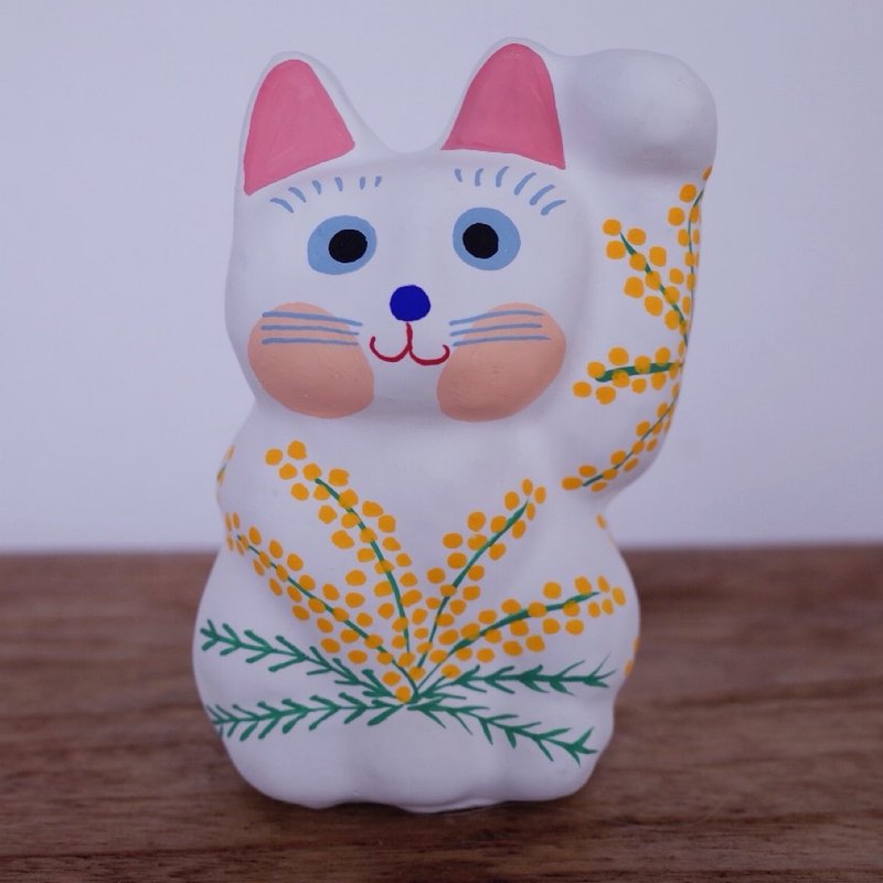 Lucky Cat Mimosa pattern left hand beckoning - 玩偶/公仔 - 纸 
