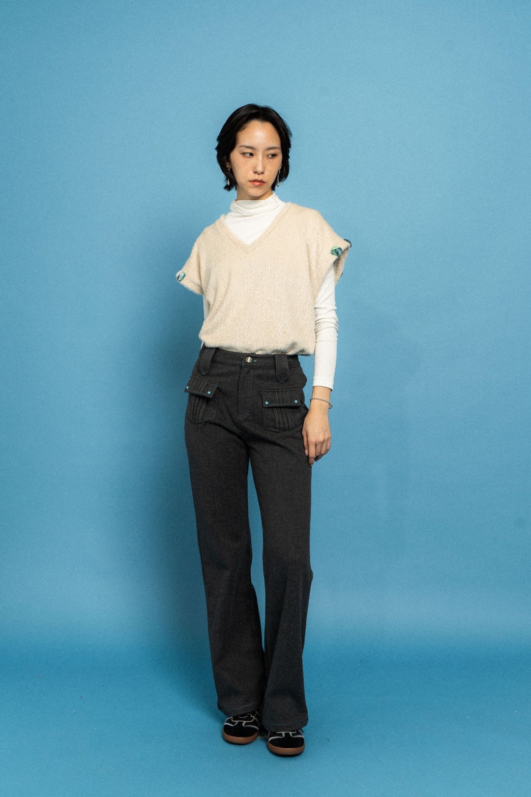 深灰色70's喇叭裤 Dark Grey 70's bootcut trousers - 女装长裤 - 其他材质 灰色
