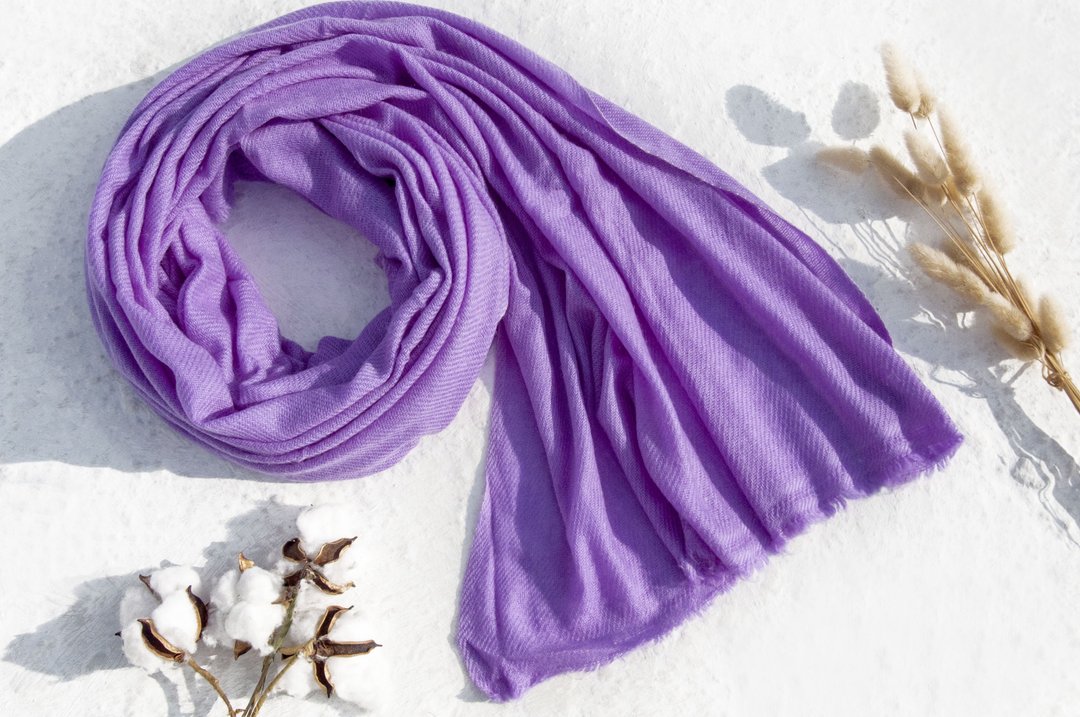 顶级喀什米尔Cashmere 秋冬保暖 羊绒围巾Pashmina 克什米尔羊绒围巾/纯羊毛围巾披巾/戒指绒披肩-芋头紫色 - 围巾/披肩 - 羊毛 多色
