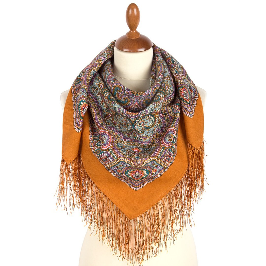 Pavlovo Posad Russian Shawl 100% Wool Scarf Wrap Silk Fringe 125x125 cm 2006-16 - 丝巾 - 羊毛 多色