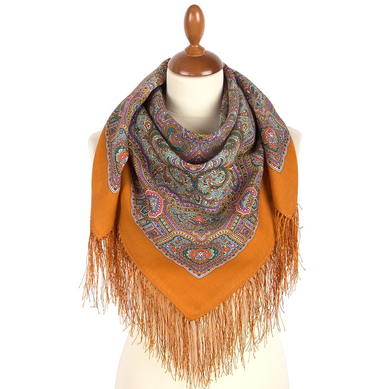 Pavlovo Posad Russian Shawl 100% Wool Scarf Wrap Silk Fringe 125x125 cm 2006-16 - 丝巾 - 羊毛 多色