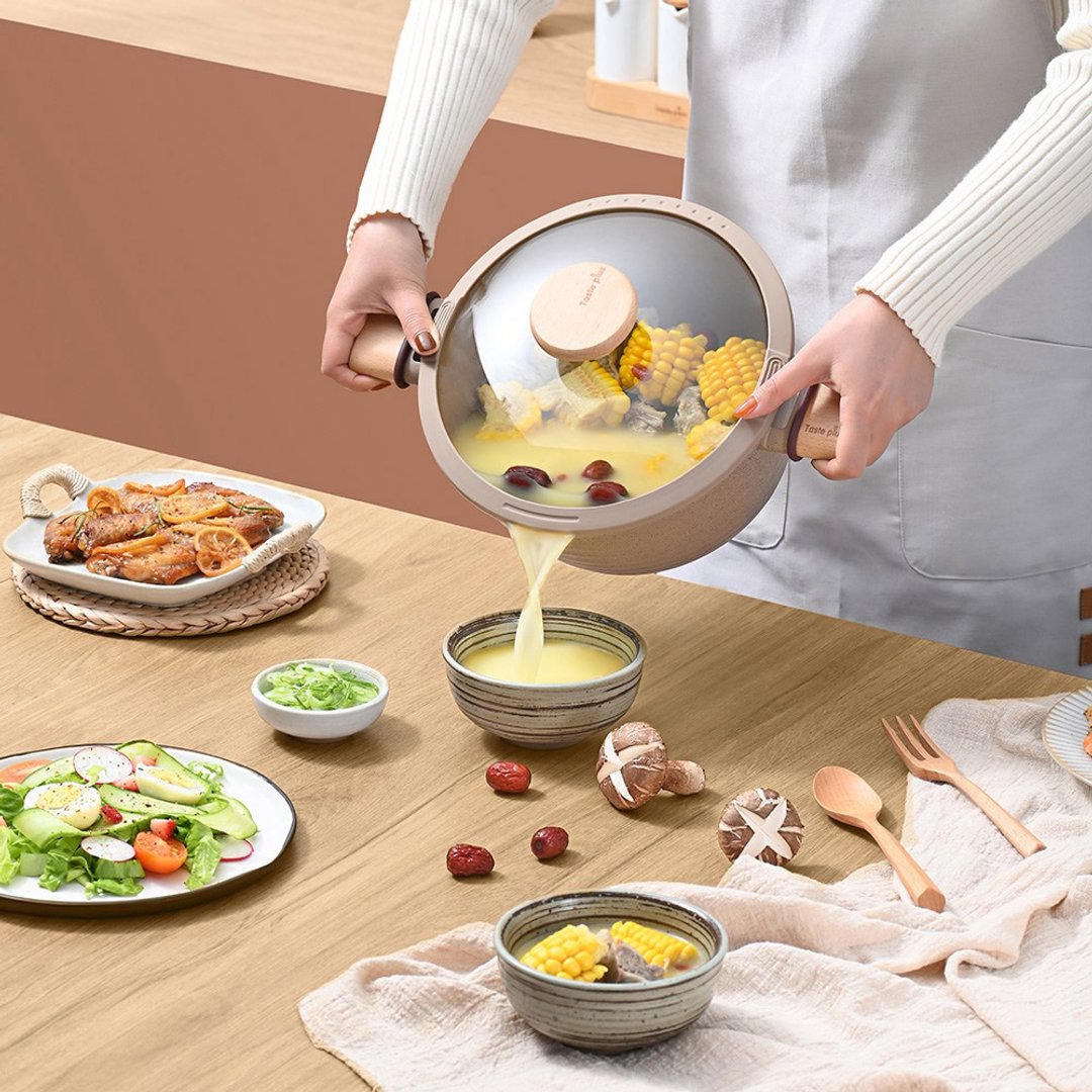 【Taste Plus】悦味元麦 瑞士科技 陶土内外不沾锅 汤锅22cm/3.4L - 锅具/烤盘 - 铝合金 卡其色