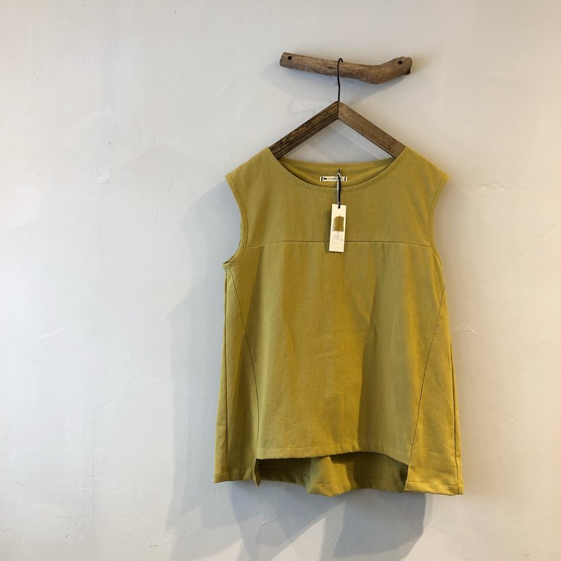 R.H. clothes / 棉麻拼接背心 / 芥末黄 - 女装背心 - 棉 