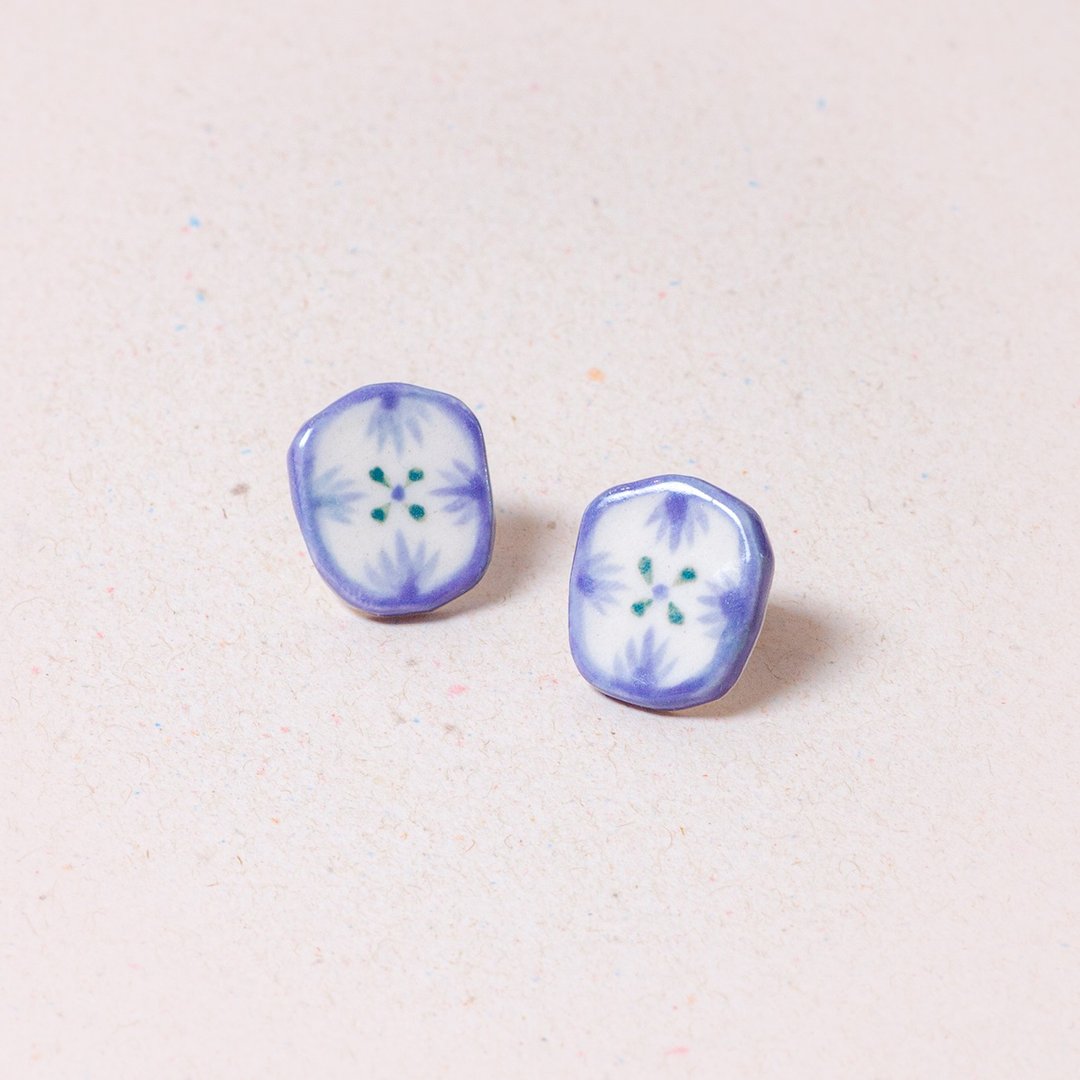 陶瓷 花叶万花筒陶瓷耳环 Ceramic Accessory - 耳环/耳夹 - 瓷 紫色