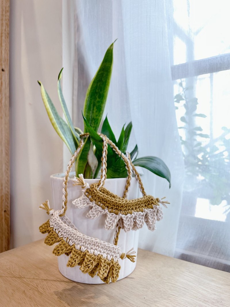 海波浪 手工编织 饮料提袋 橄榄绿 - 随行杯提袋/水壶袋 - 棉．麻 白色