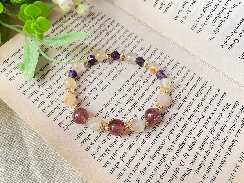 贵人。偏财。桃花。浓草莓晶/樱花玛瑙/黄胶花/紫水晶 - 手链/手环 - 半宝石 多色