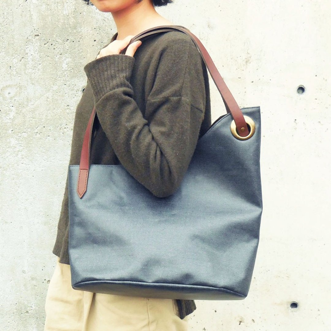 Asymmetry Denim Tote Bag - 手提包/手提袋 - 棉．麻 绿色
